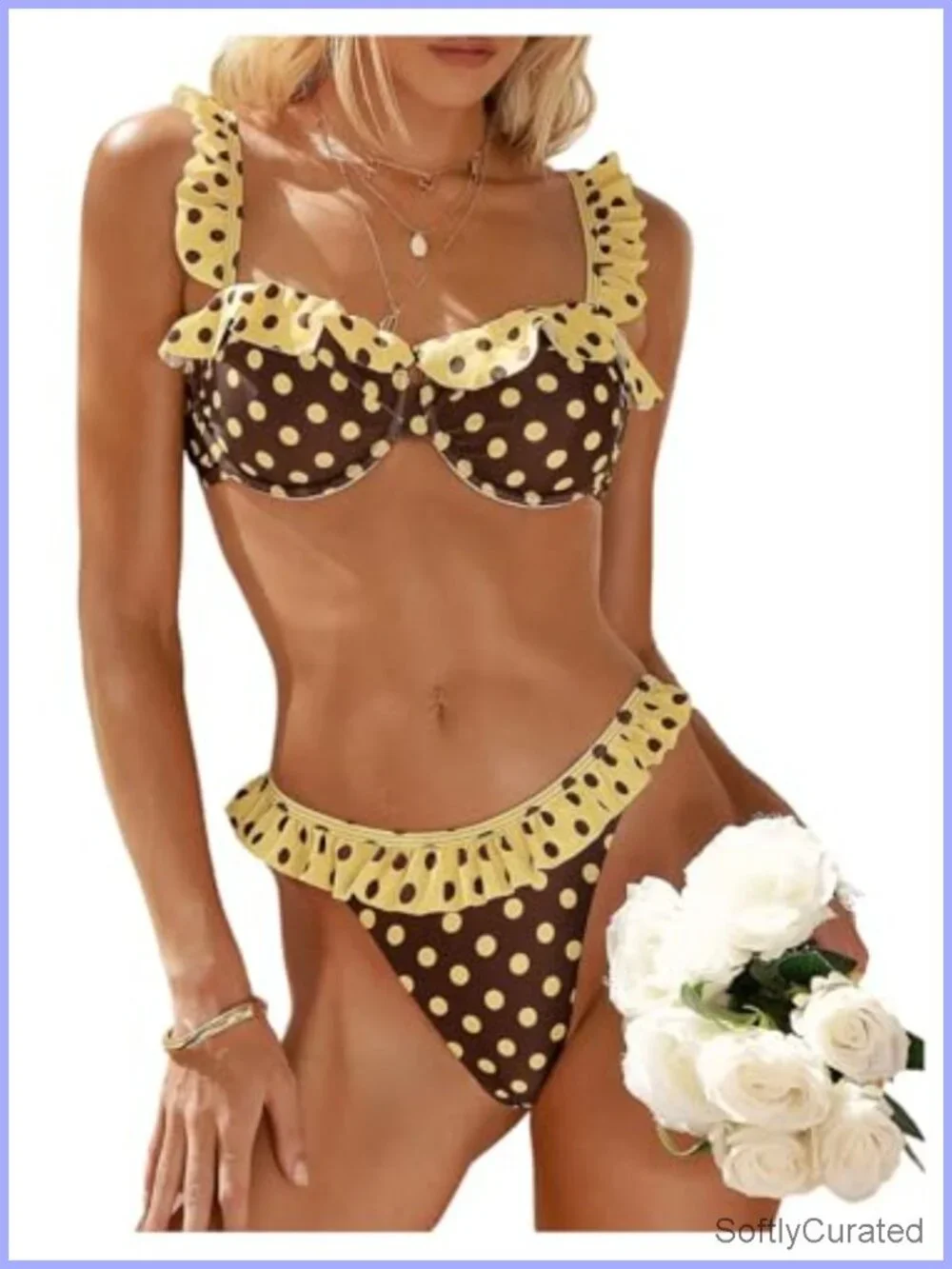 Women's Push Up Bikini Set Polka Dots Ruffle Thong 2 Piece Brazilian Swimsuits